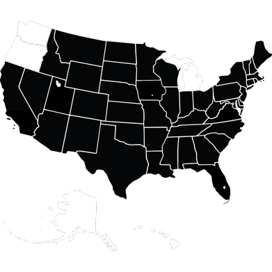 美国地图突出俄勒冈州，华盛顿州，密歇根州，阿拉斯加，夏威夷和佩拉，爱荷华州