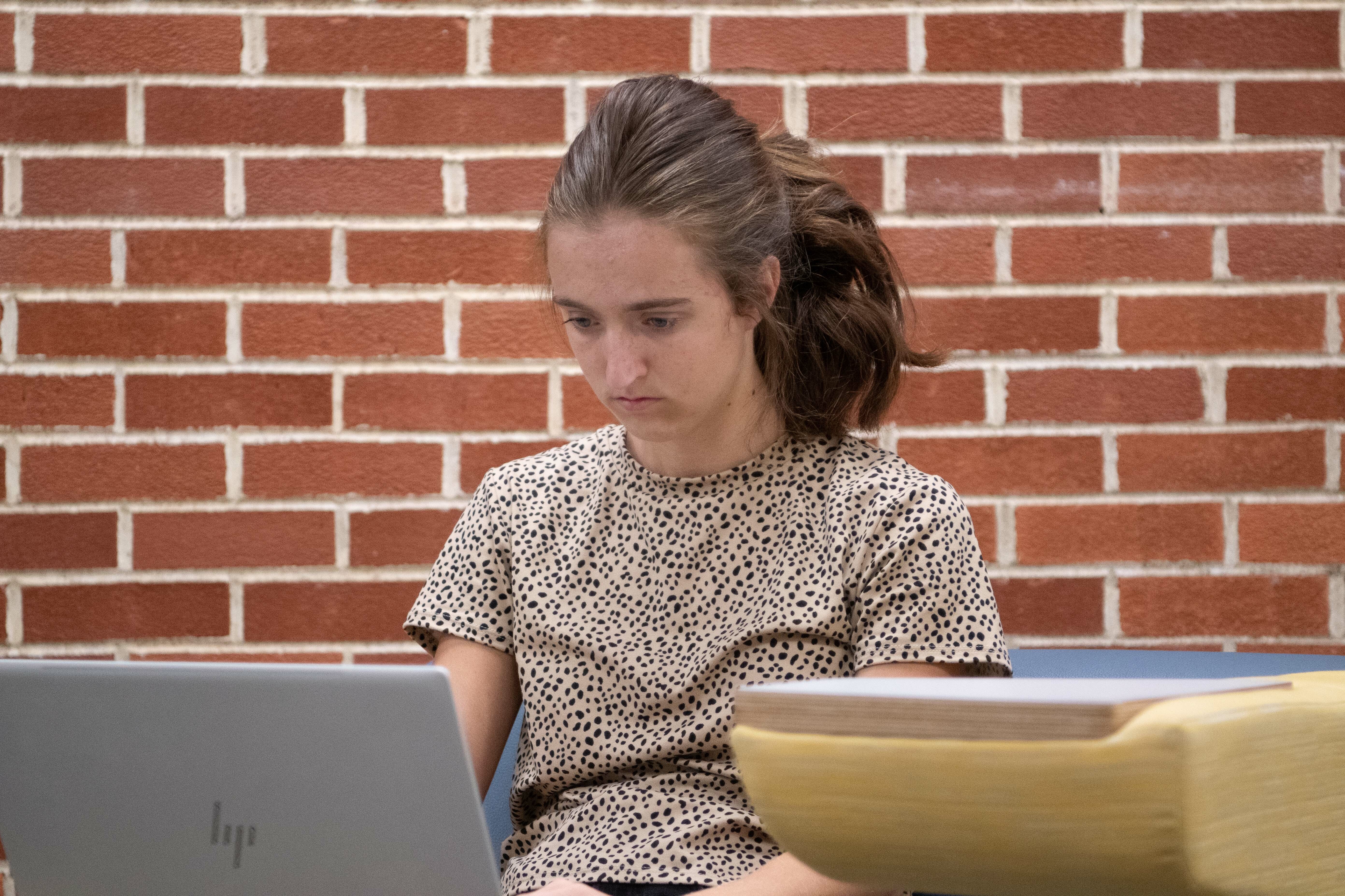 Female student works on computer