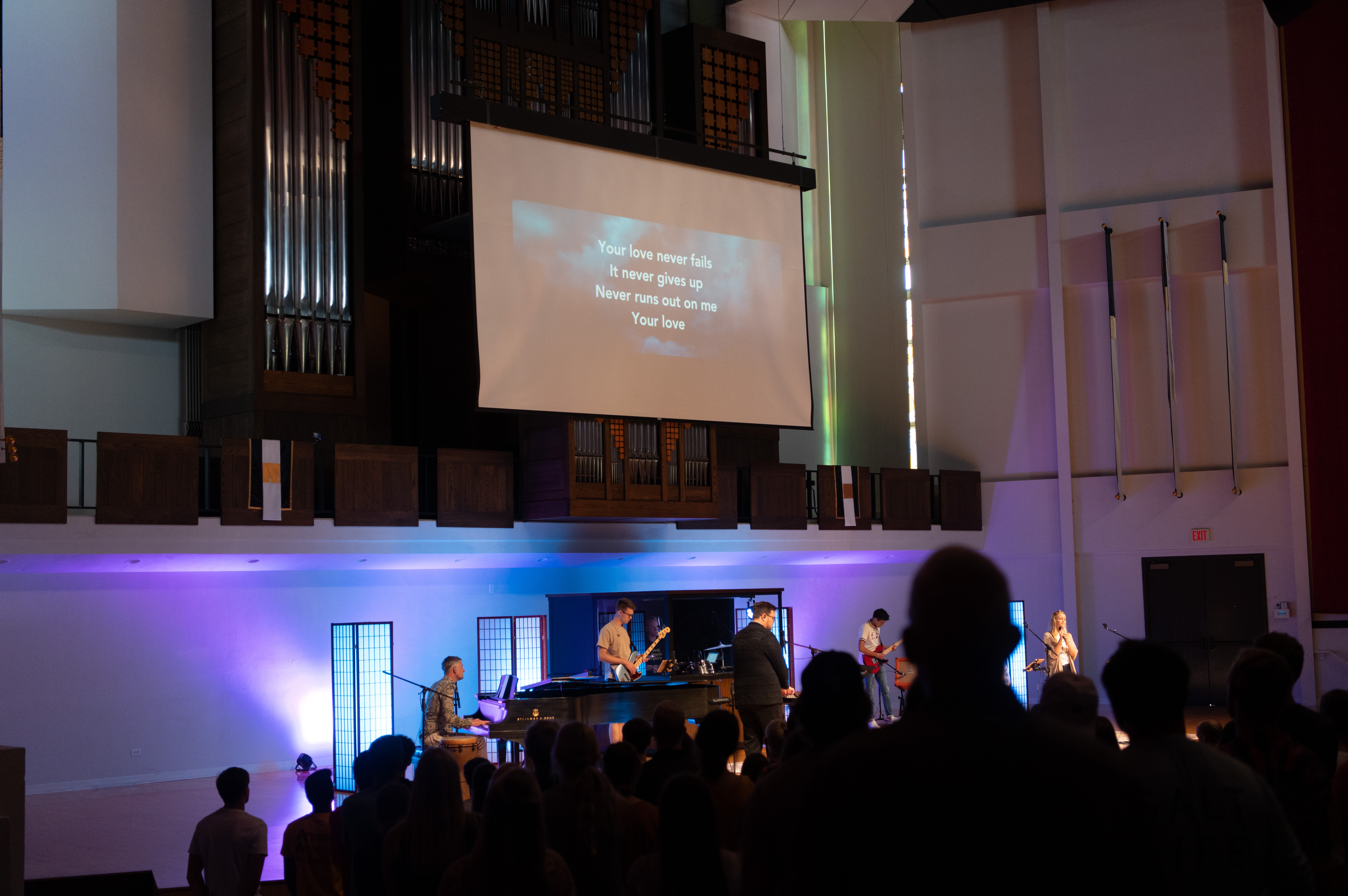 A group of performers leading worship at chapel