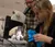 student looking at an egg