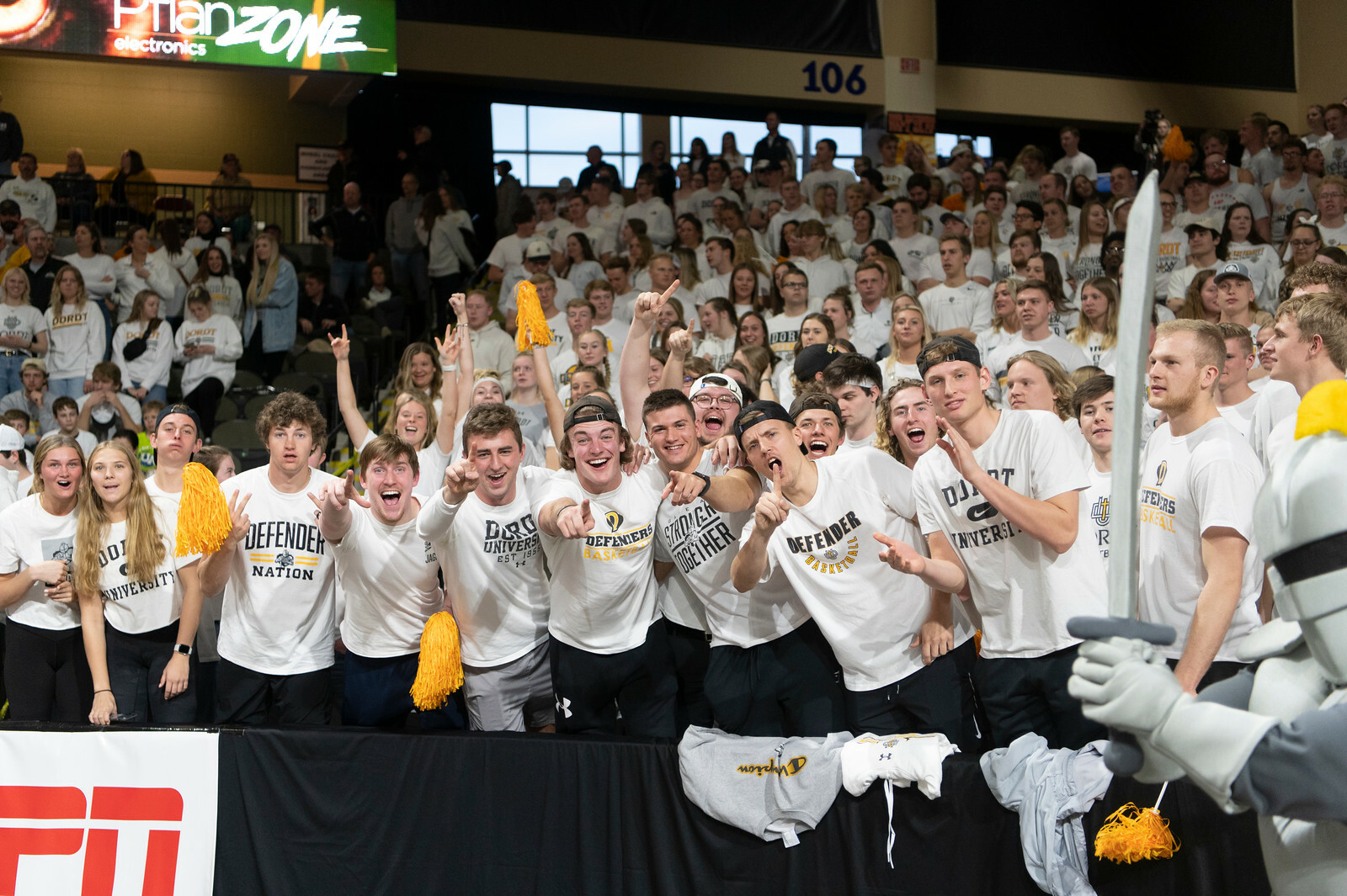 Dordt fans point at the camera