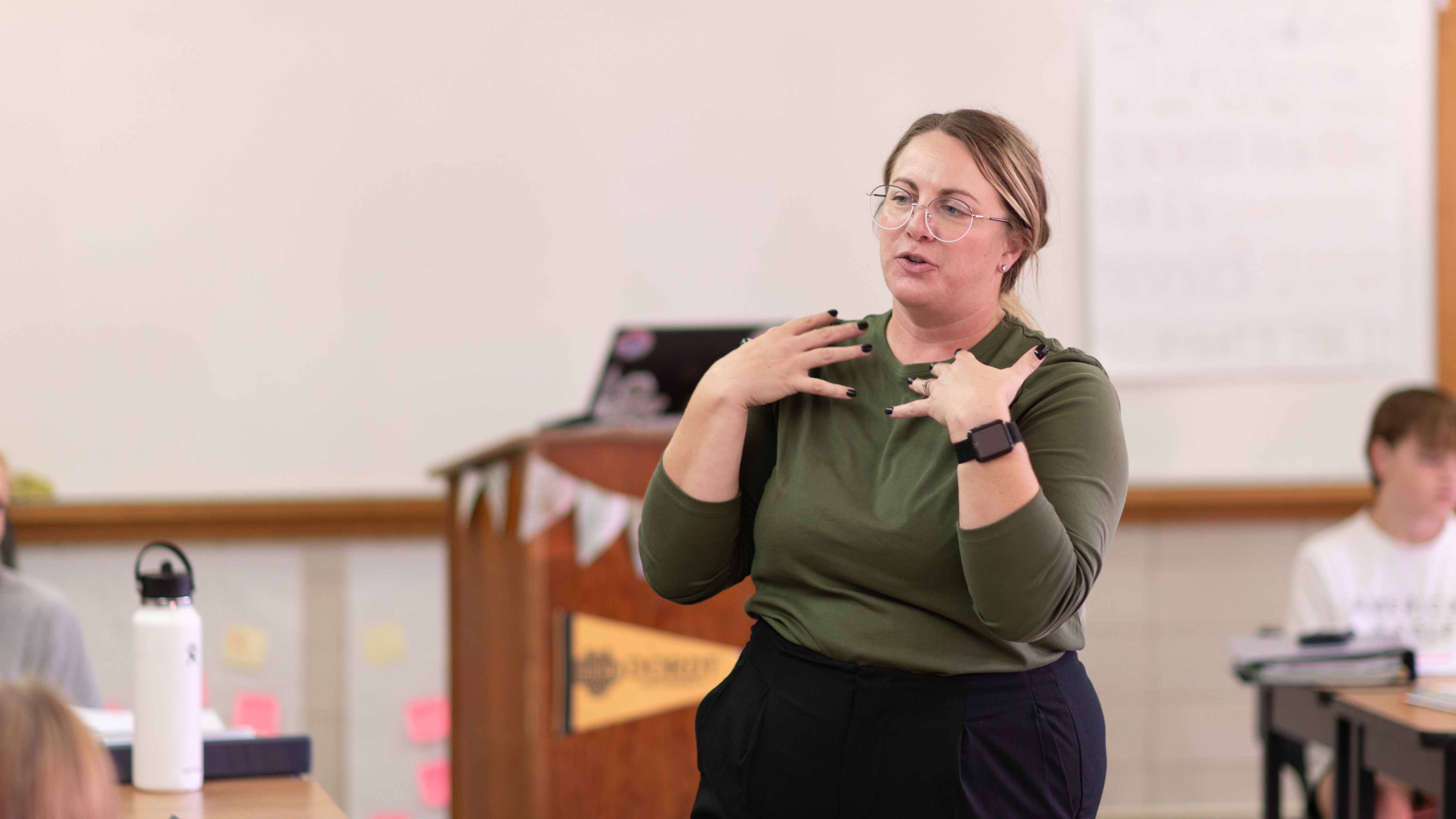 Female teacher speaking