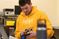 Male student working on a robot
