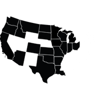 A map of the U.S. highlighting all of the east coast states, the southeast states, Nebraska, Wyoming, Utah, Nevada, and New Mexico