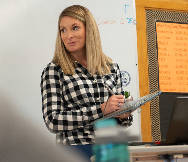 A Master of Education student teaches in her classroom