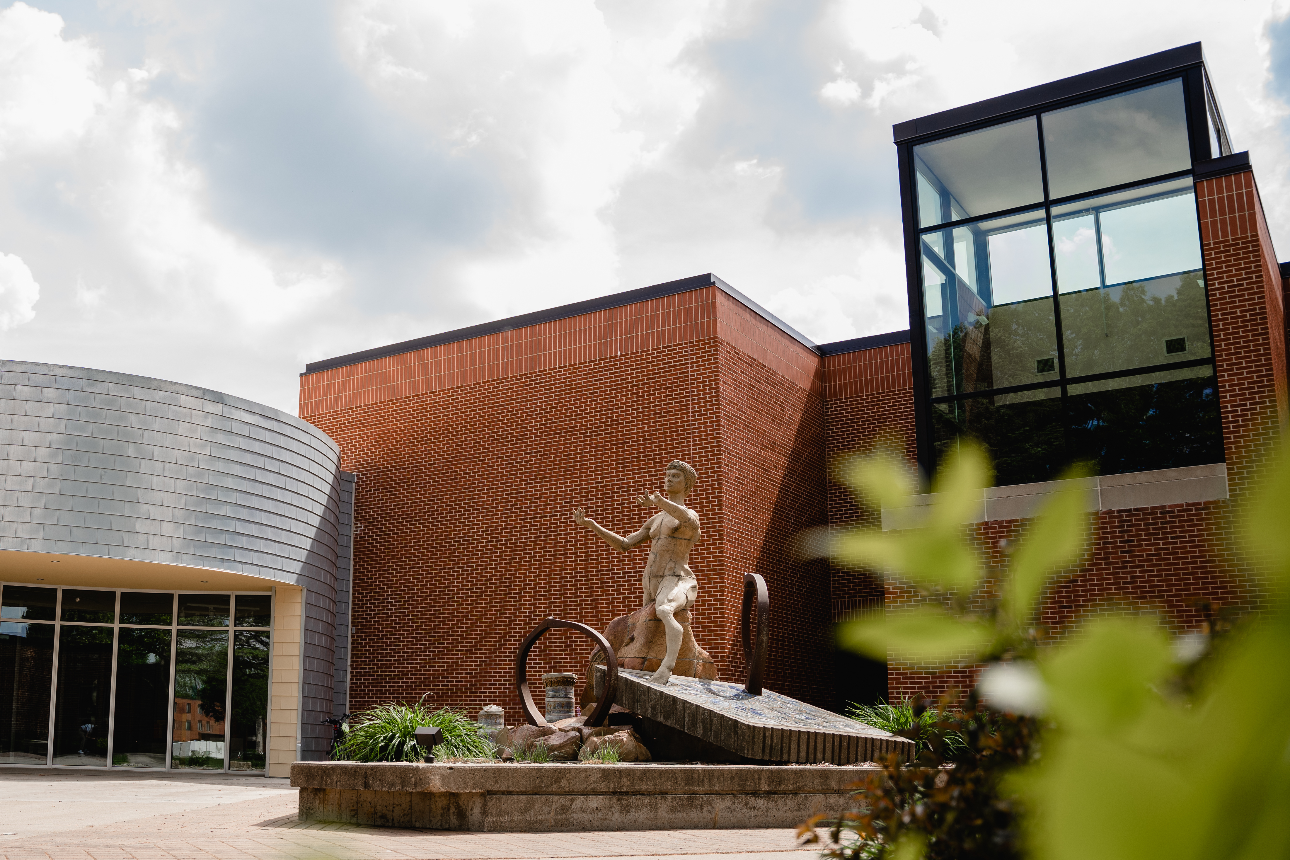 A photo of "The Gift" a statue of David on campus