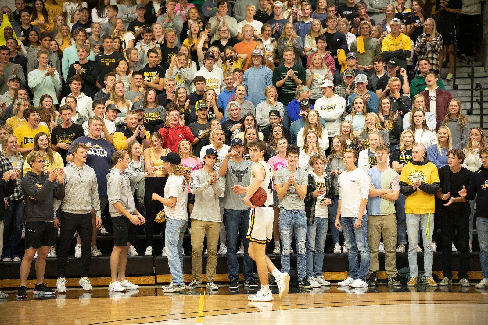 A picture of the crowd taken during a basketball game